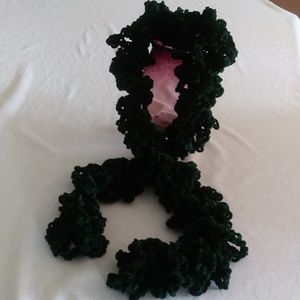Handmade Scarf. 60"x4". Green Chenille